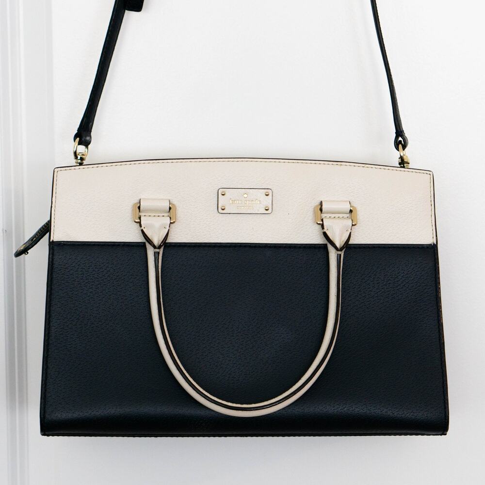 Kate Spade New York Grove Street Caley Leather Satchel, Black&White - Picture 2 of 5